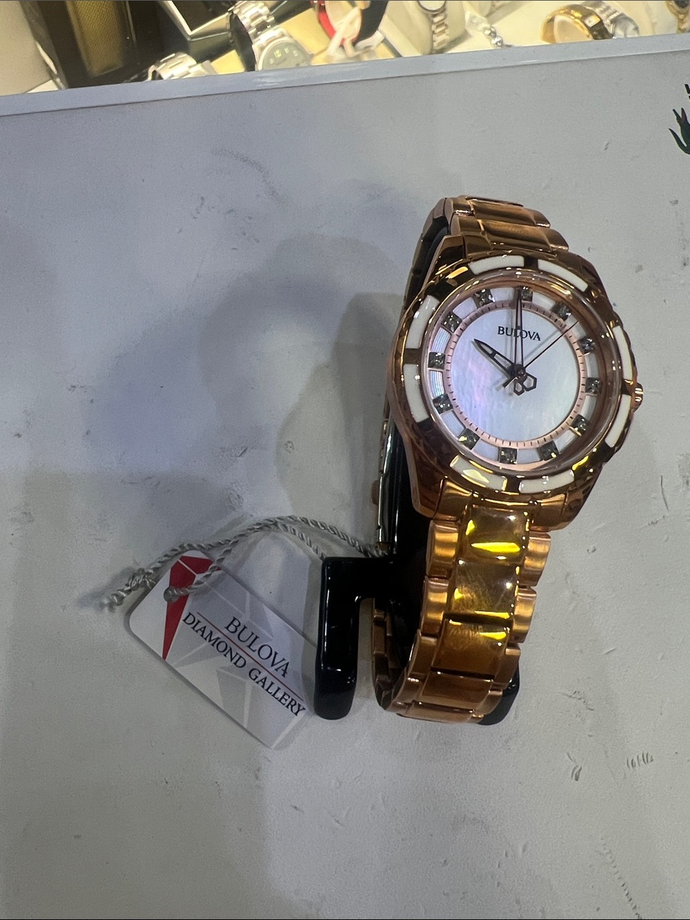Bulova Rose Gold-Tone Mother of Pearl and Diamonds Watch